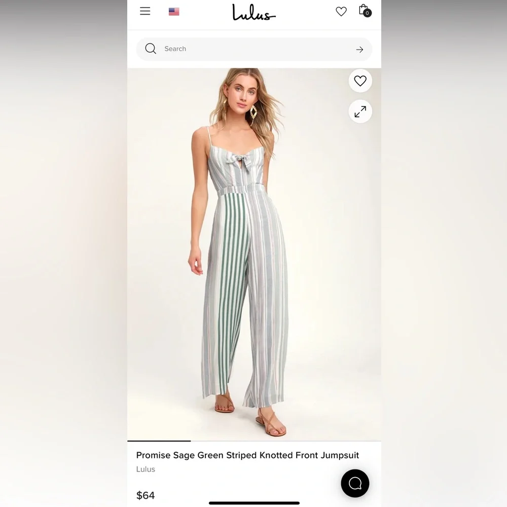 Lulus Promise Sage Green Striped Knotted Front Jumpsuit - Picture 1 of 8